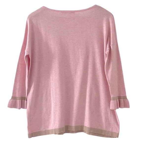 Lilly Pulitzer Charla Coquette Sweater Pink and Gold Size S Ruffle Cuff - Picture 3 of 7